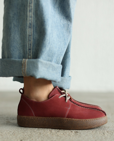 Olirien Women's Burgundy Leather Low-Cut Shoes