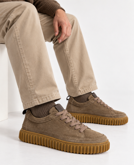 Raviano Men's Beige Leather Sneakers