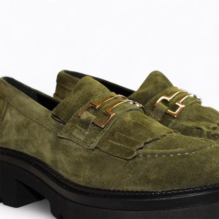 SKÓRZANE ZIELONE PÓŁBUTY DAMSKIE DILLERI