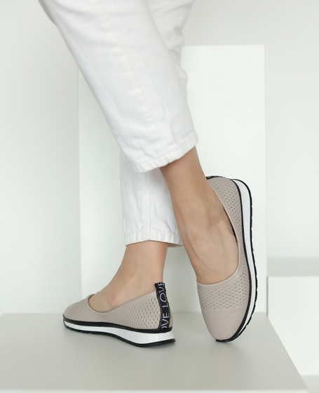 Belvita Beige Leather Women's Ballet Flats