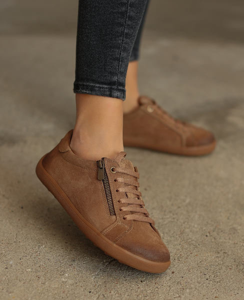 Skórzane barefoot taupe półbuty damskie Enzaria