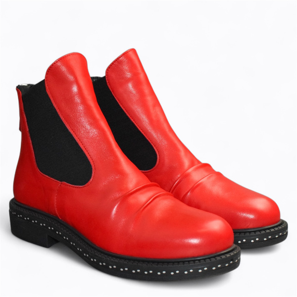 Galisia Women's Red Leather Ankle Boots