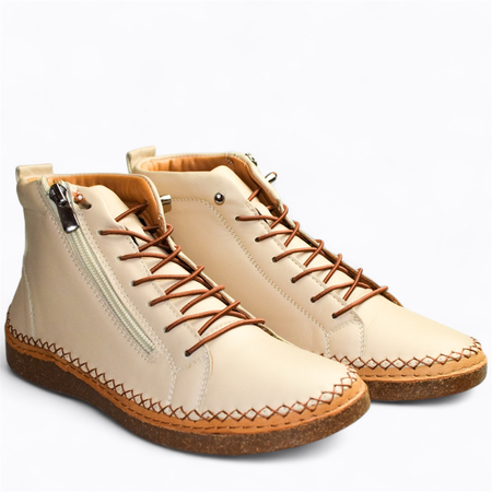 SKÓRZANE BEŻOWE BOTKI DAMSKIE NIMERIS