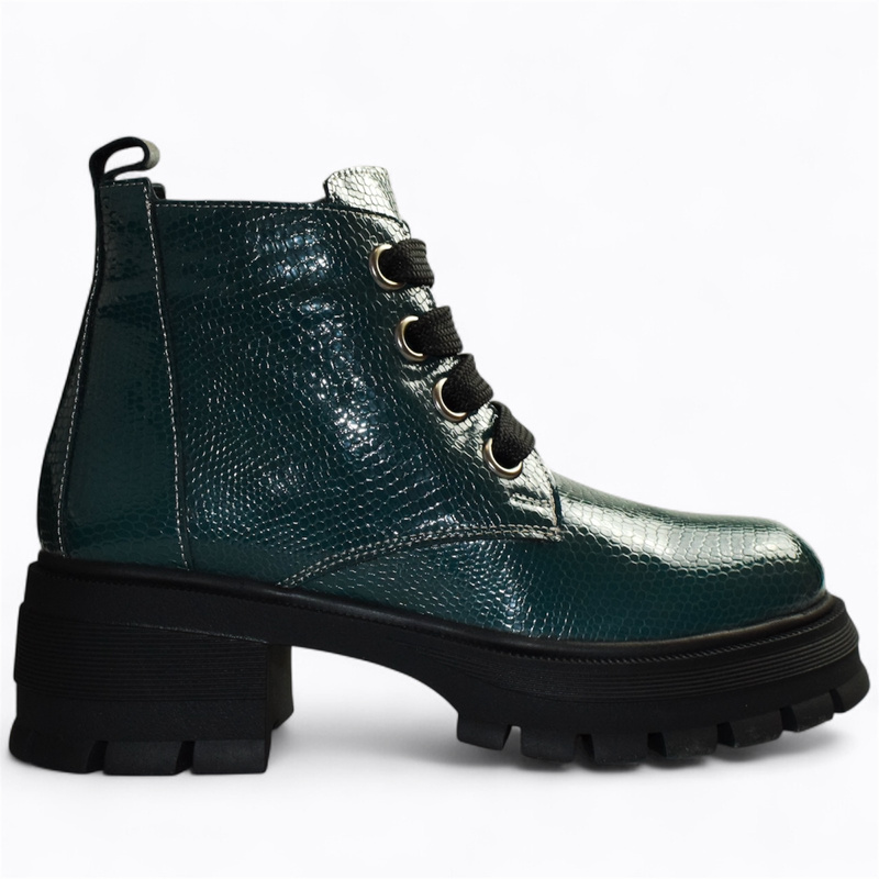 Jesmira Women's Green Leather Ankle Boots