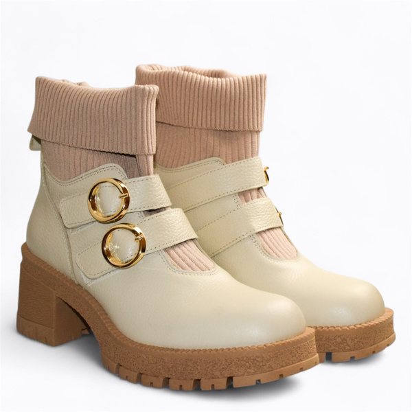 Trudine Beige Leather Women's Ankle Boots