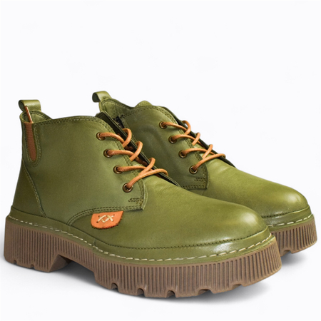 Skórzane zielone trzewiki damskie Markena