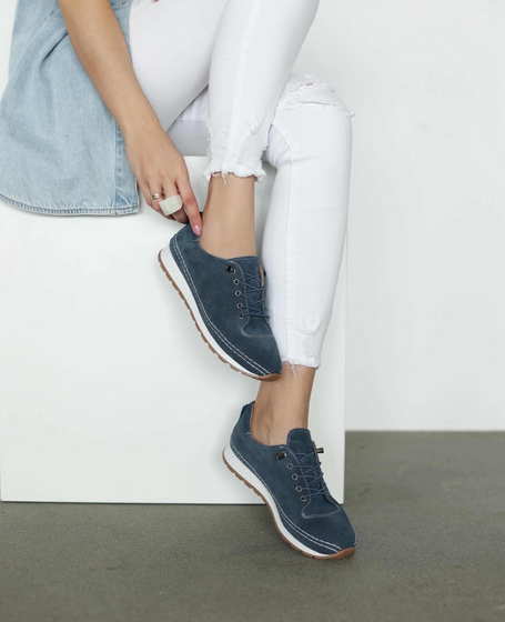 Amelira Women's Leather Denim Low-Top Shoes