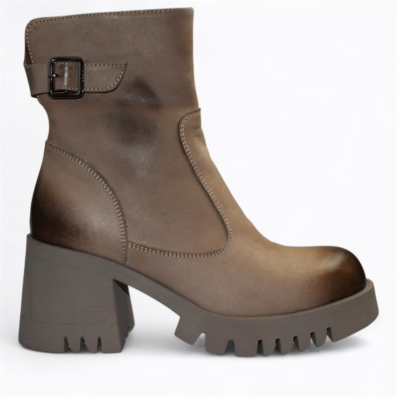 Phirene Women's Gray Leather Ankle Boots