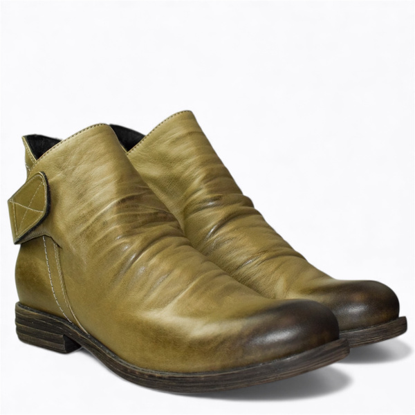 Nixoria Women's Green Leather Ankle Boots