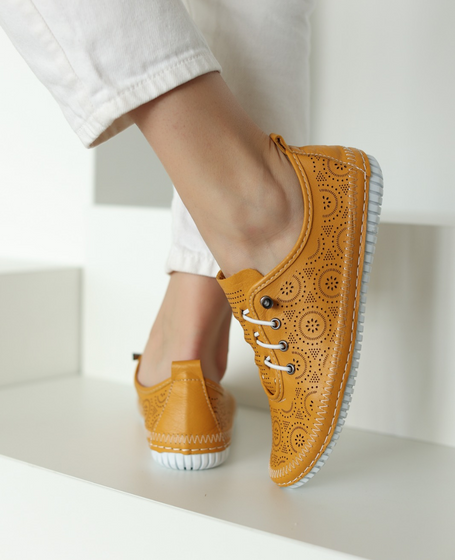 Cavelia Women's Mustard-Colored Leather Loafers