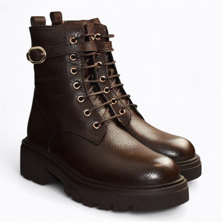 SKÓRZANE BRĄZOWE TRZEWIKI DAMSKIE FENOLIN