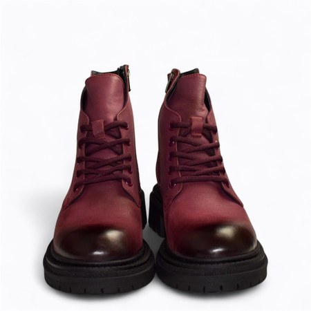 SKÓRZANE BORDOWE BOTKI DAMSKIE FANTINA