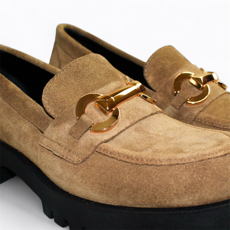 Skórzane cappuccino półbuty damskie Tilomea