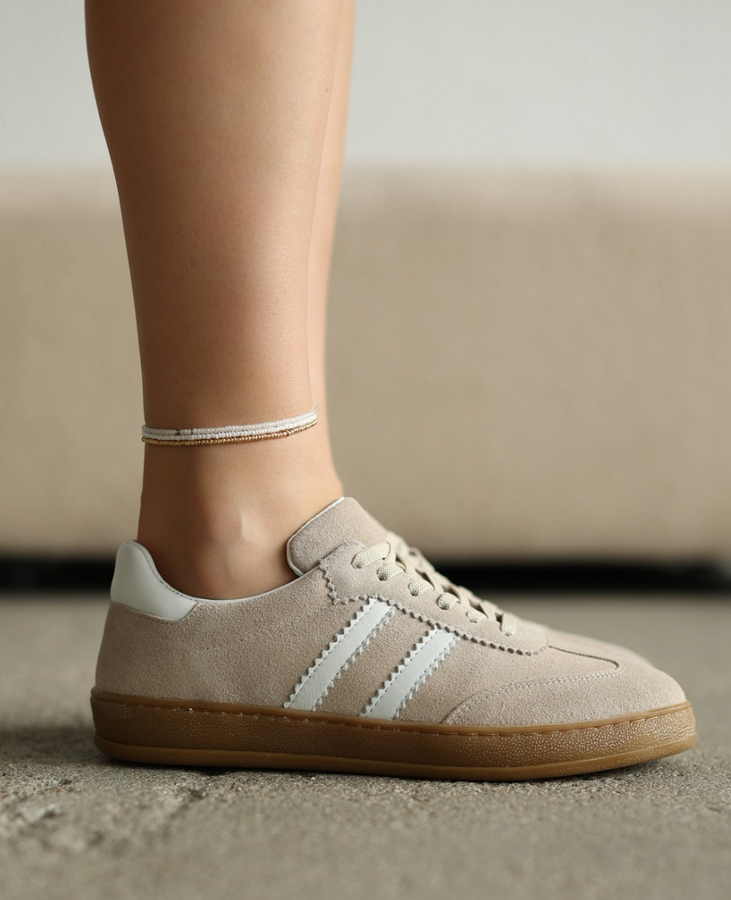Skórzane beżowe sneakersy damskie Magline