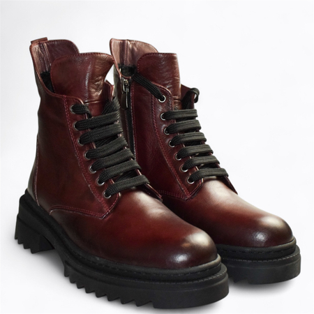 SKÓRZANE BORDOWE TRZEWIKI DAMSKIE UVENIRA