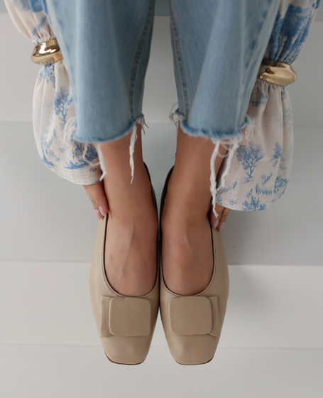 Cadilla Beige Leather Women's Ballet Flats