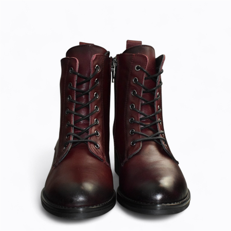 Skórzane bordowe trzewiki damskie Hesline