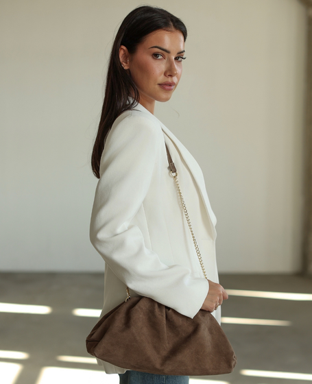 Millysa Taupe - Leather Clutch with Ruffles