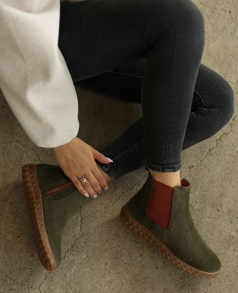 Katriel Women's Olive Leather Ankle Boots