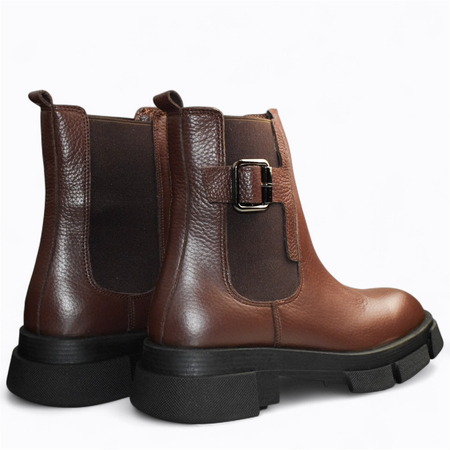 SKÓRZANE BRĄZOWE SZTYBLETY DAMSKIE ZEMILTA