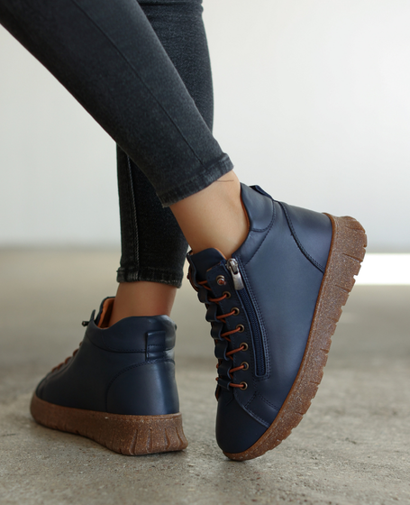 Klarysa Women's Navy Blue Leather Boots