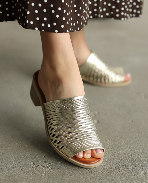 Jerinda Women's Leather Gold Flip-Flops
