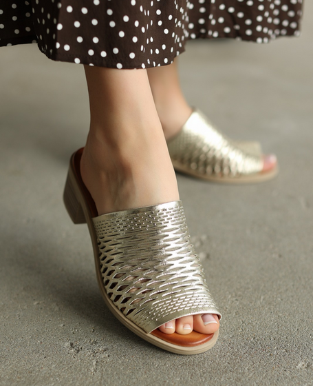 Jerinda Women's Leather Gold Flip-Flops
