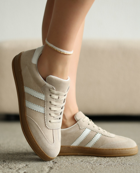 Magline Beige Leather Women's Sneakers