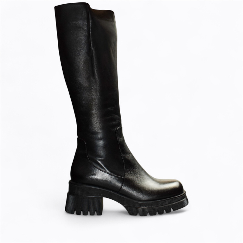 Bemiria Women's Black Leather Knee-High Boots