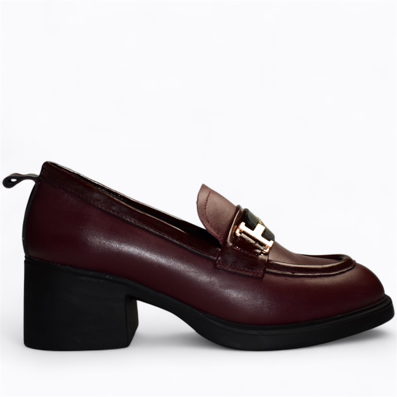 Skórzane bordowe półbuty damskie Irenica