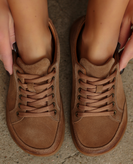 Skórzane barefoot taupe półbuty damskie Enzaria