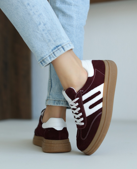 Nimelei Women's Burgundy Leather Sneakers