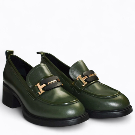 Skórzane zielone półbuty damskie Irenica