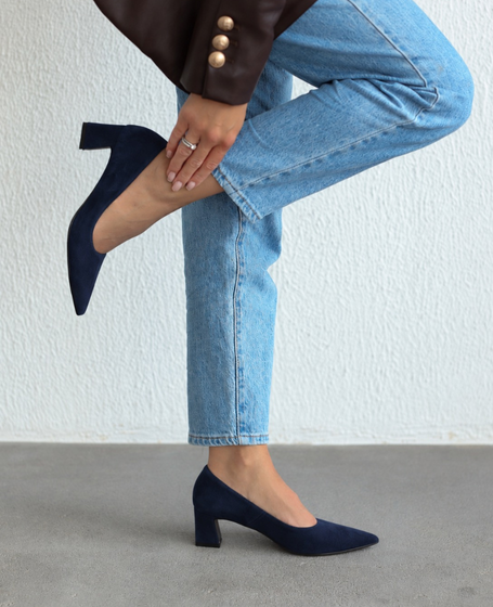 Pinseri Navy Blue Leather Women's Pumps
