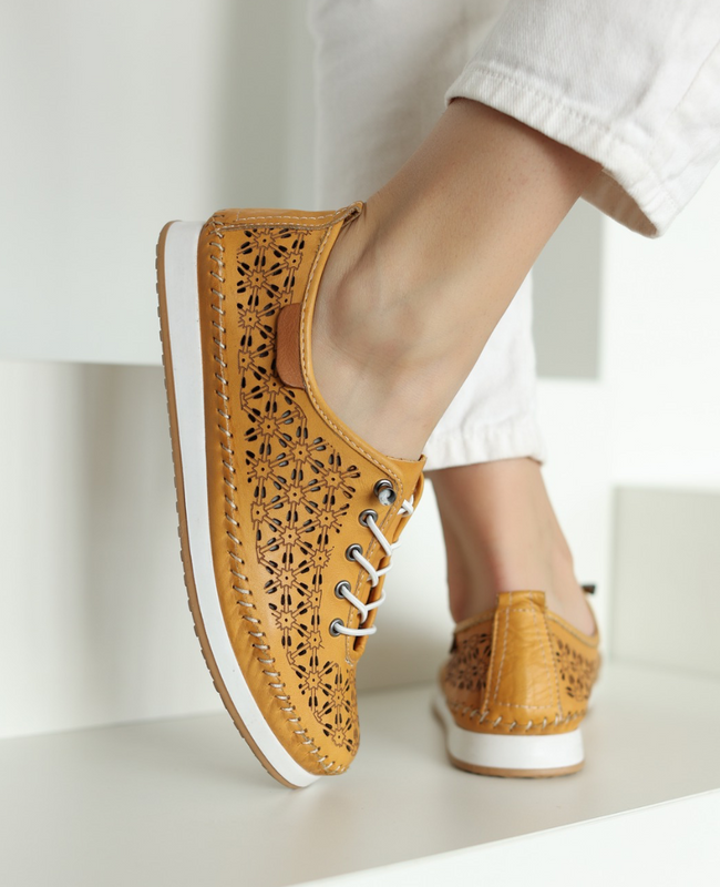 Jovella Women's Mustard-Colored Leather Loafers