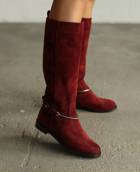Cezaria Women's Burgundy Leather Knee-High Boots