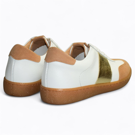 Teteria Women's White Leather Sneakers with a Beige Accent