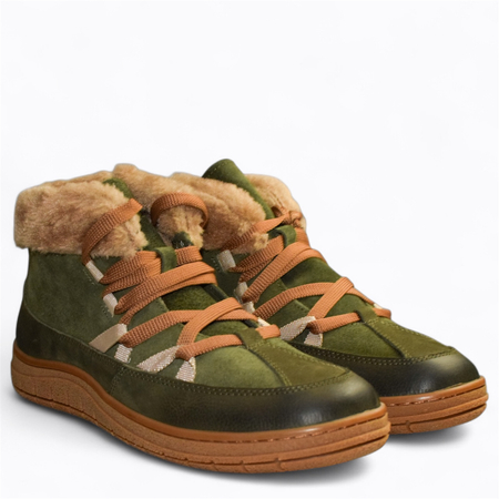 SKÓRZANE ZIELONE ŚNIEGOWCE DAMSKIE BAREFOOT RENALIA