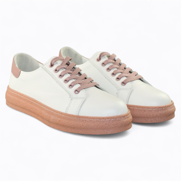 Madisia Women's White Leather Sneakers with a Pink Accent