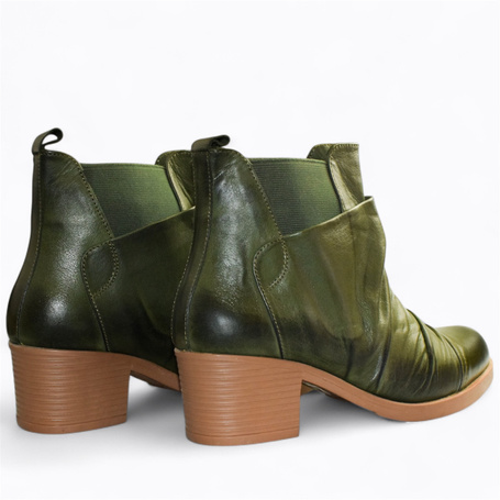 Hirenia Women's Green Leather Ankle Boots