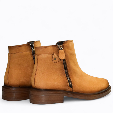 SKÓRZANE RUDE BOTKI DAMSKIE PERLINA