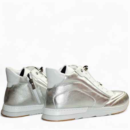 Skórzane srebrne sneakersy damskie Melione