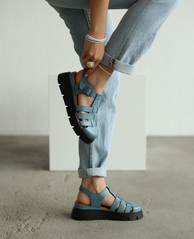 Bisopia Women's Leather Denim Sandals