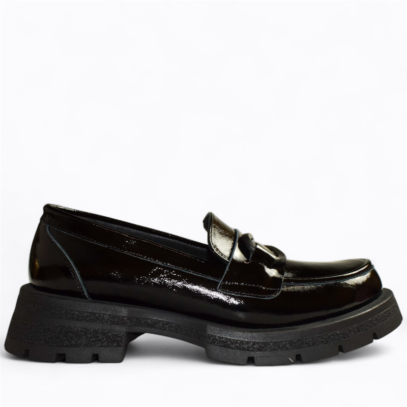 Skórzane czarne półbuty damskie Fernandi