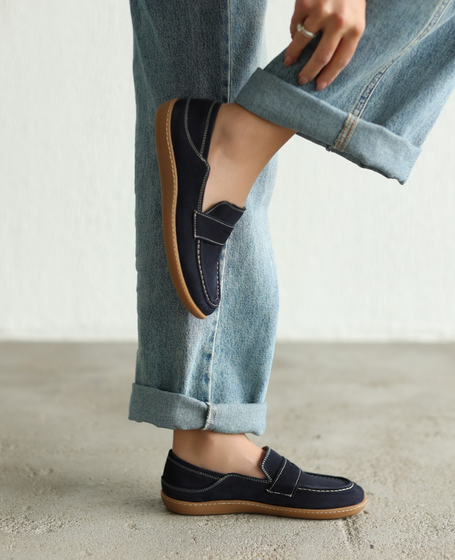 Balvori Navy Blue Leather Women's Barefoot Shoes