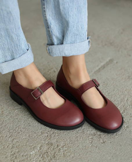 Sanirei Women's Burgundy Leather Low-Top Shoes