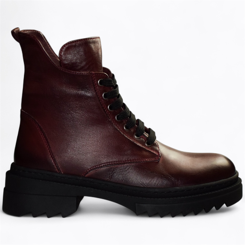 Skórzane bordowe trzewiki damskie Uvenira