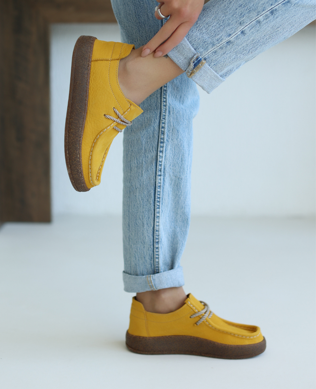 Vorelia Women's Mustard-Colored Leather Loafers