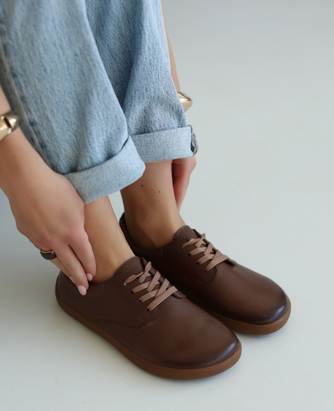 Skórzane brązowe półbuty damskie barefoot Serilda