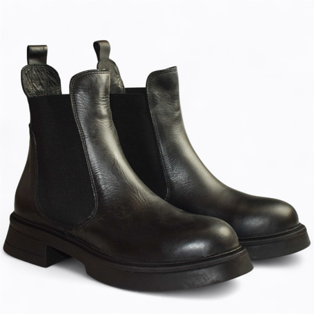 Micenti Women's Black Leather Ankle Boots